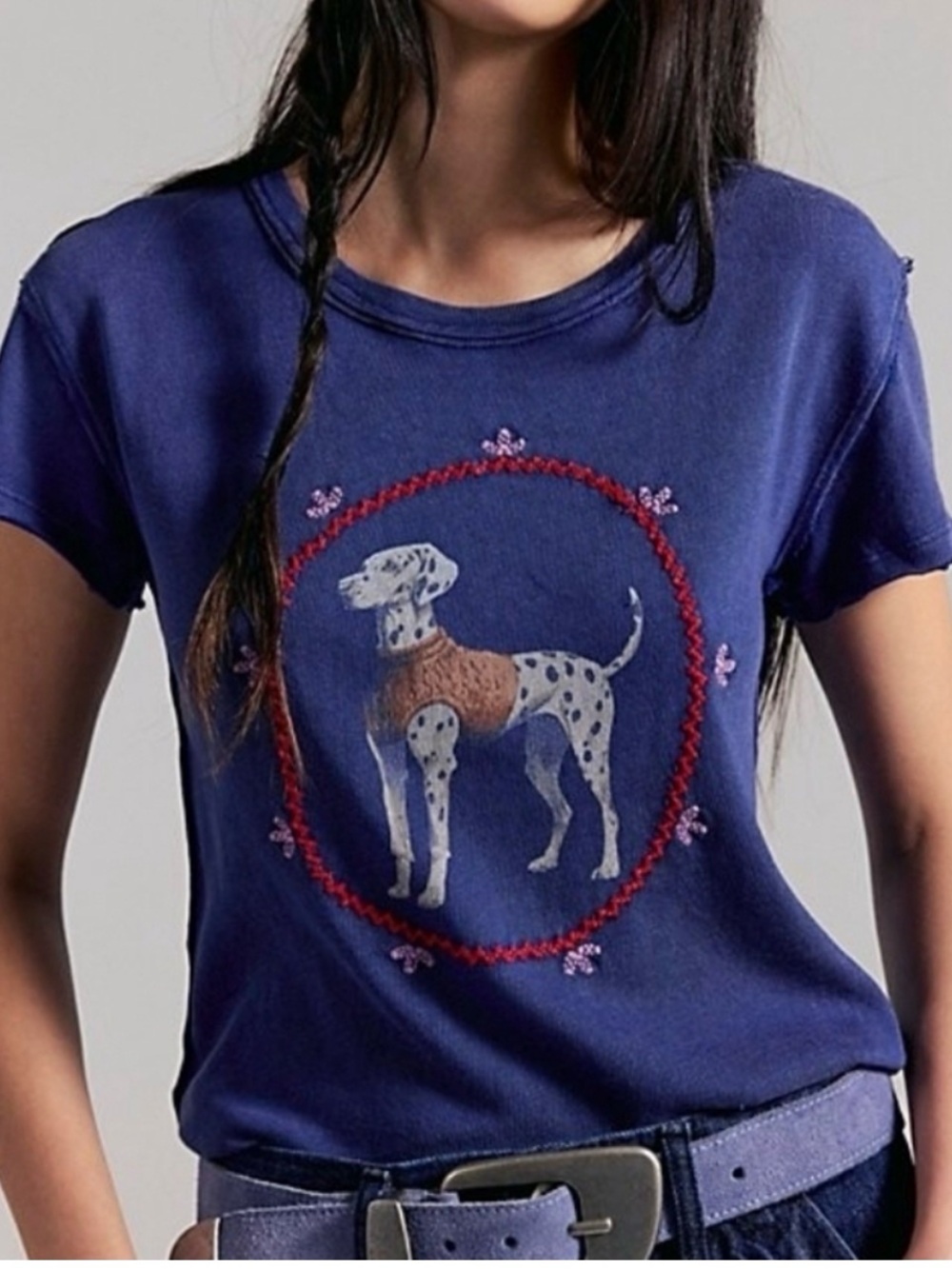 NWT Free People We The Free Fur Friend Tee Navy Large Cottagecore